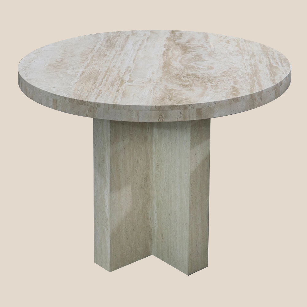 MISIRUI Geometrinen ristirunkoinen travertiinipyöreä pöytä #M7079 1