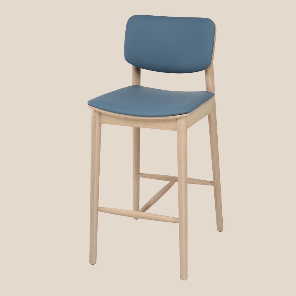 Wabi Bentwood blauwe leren barkruk #M1090 1