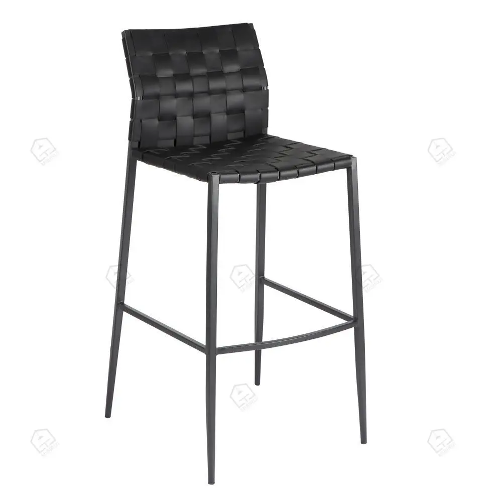 Black hand woven saddle genuine leather bar stool 1