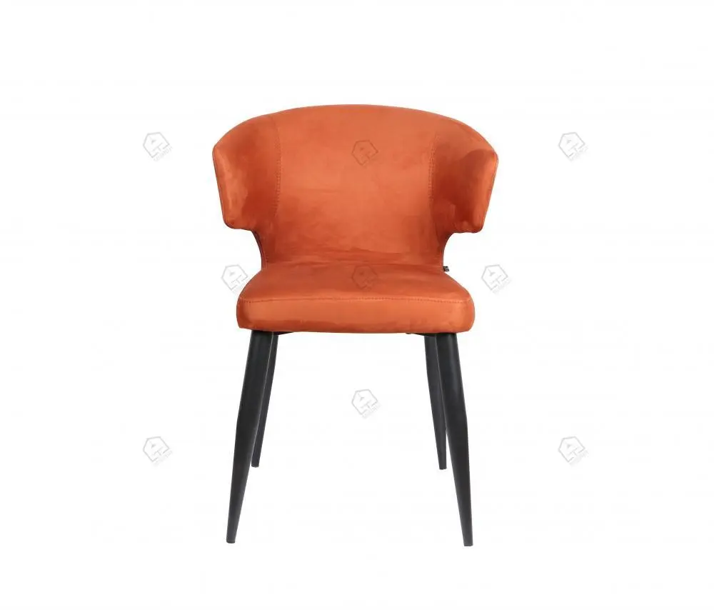 Orange genuine leather black matte painted feet chairs 1