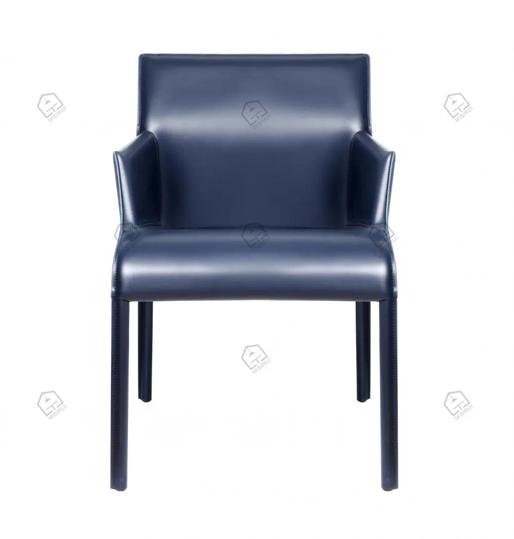 Italienische minimalistische blaue Sattel -Leder -Armlehnenstühle 1
