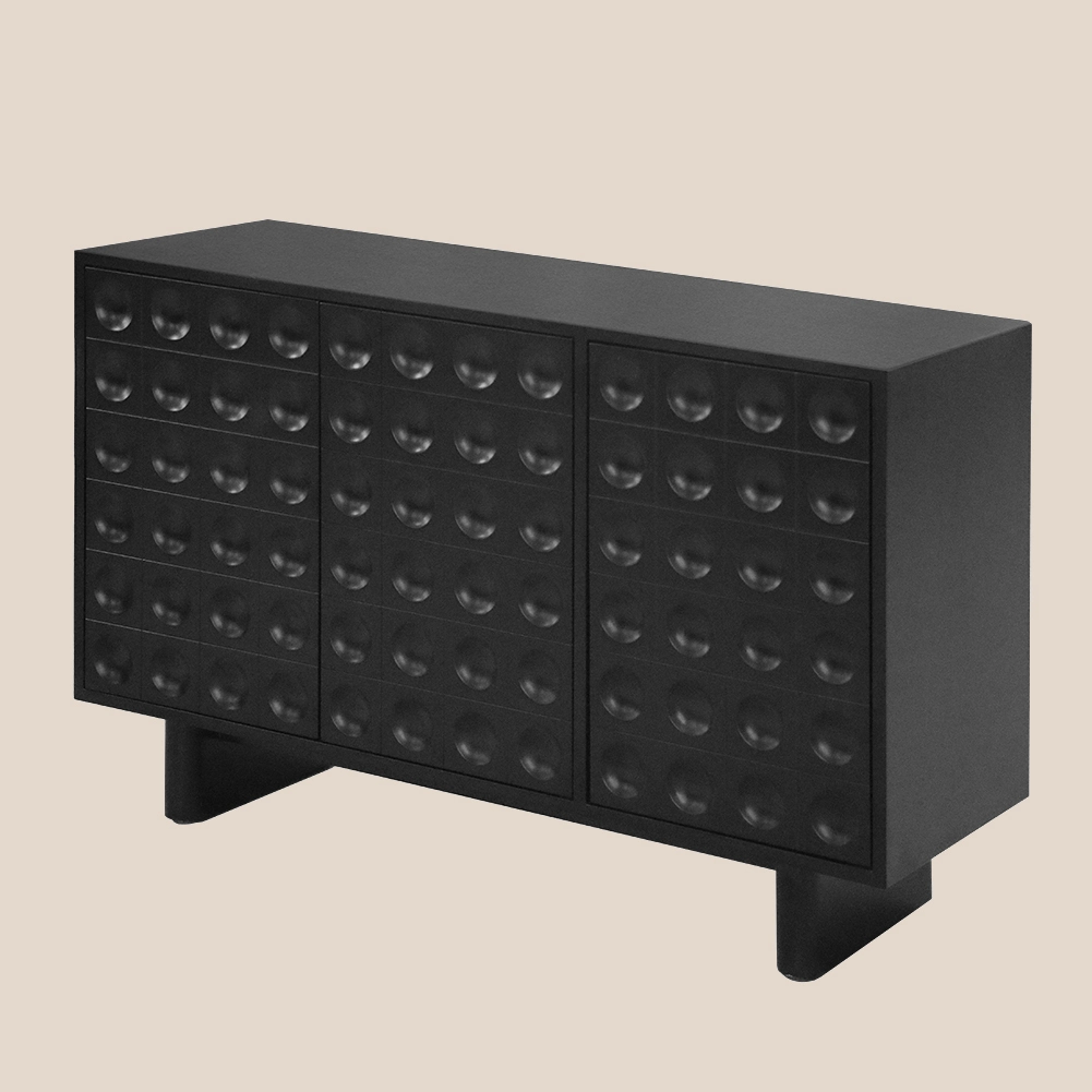 Düz Renk Serisi • Siyah Lake Kaplamalı Masif Ahşap Büfe #M6110 1