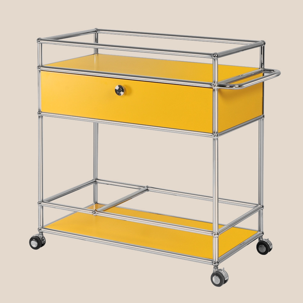 Chrome Light Serie · Mehrstufiger, buttergelber USM-Servierwagen #MSR2408016 1