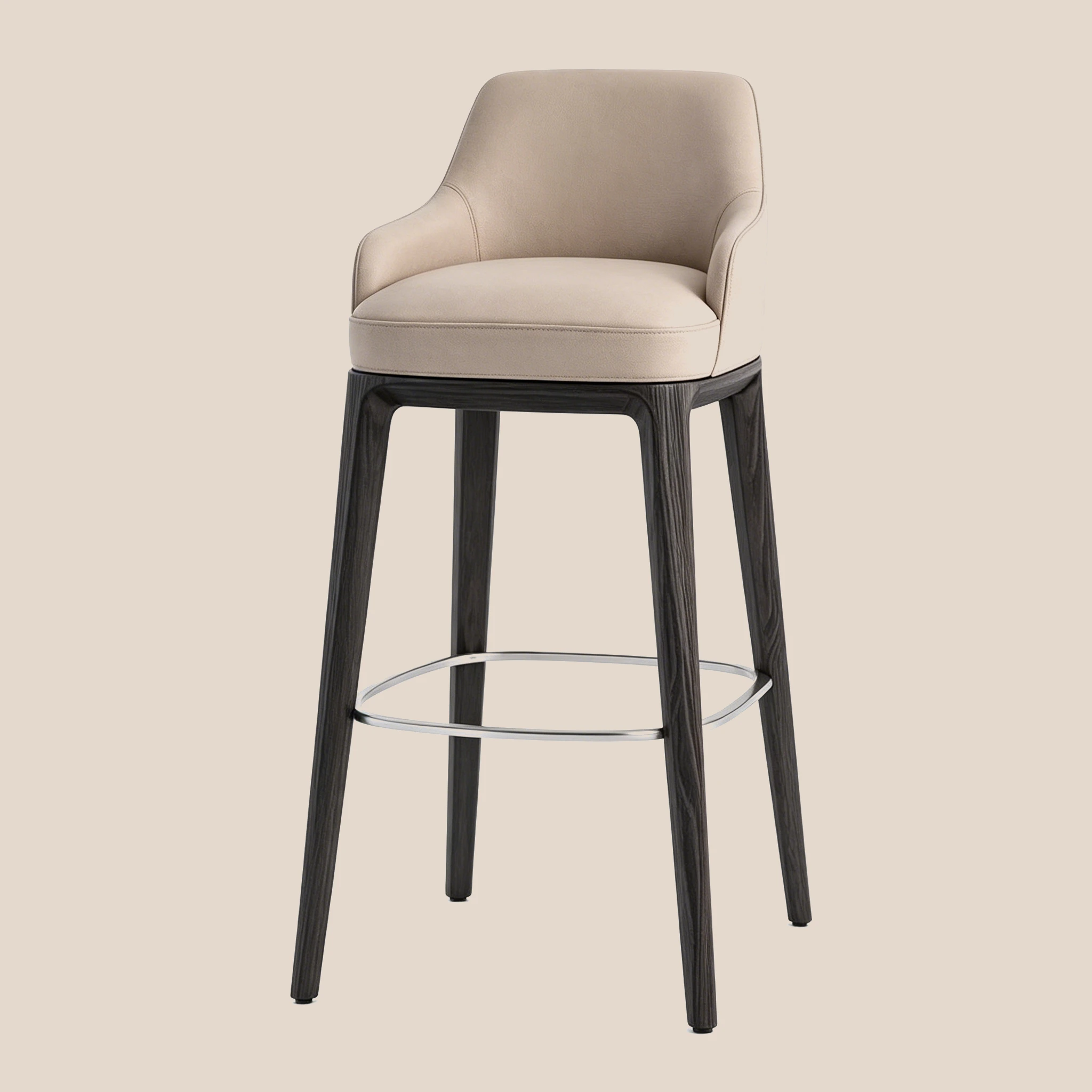 Italian Luxury Series · Natural Wood & Pale Velvet Bar Stool#M1062 1