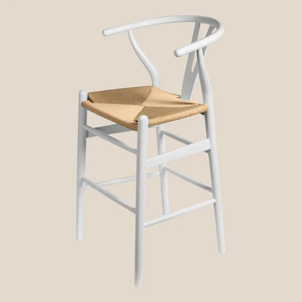 Y-Back White Solid Ash Wood Bar Stool with Woven Rattan Seat #M1089-2 1