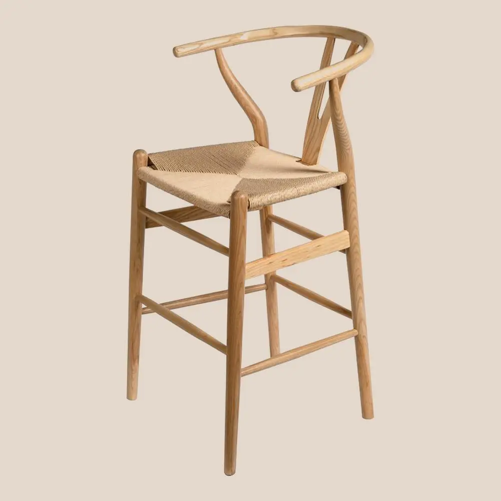 Y-Back Natural Solid Ash Wood Bar Stool with Woven Rattan Seat #M1089-4 1