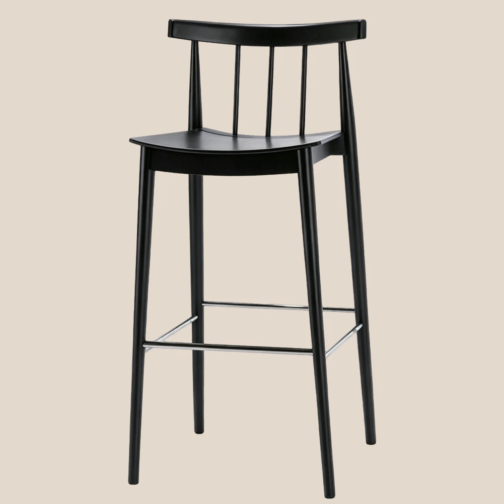 Black Windsor Bar Stool with Solid White Ash Wood Frame & Genuine Leather Cushion #M1049-2 1